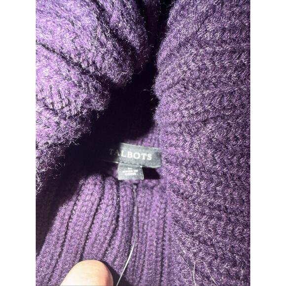 Talbots Sweater Womens Large Purple Cable Knit Lambswool Turtleneck NWT - Picture 4 of 7